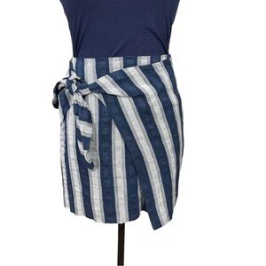 Madewell Blue & Gray Striped Faux Wrap Linen Blend Mini Skirt Size 2